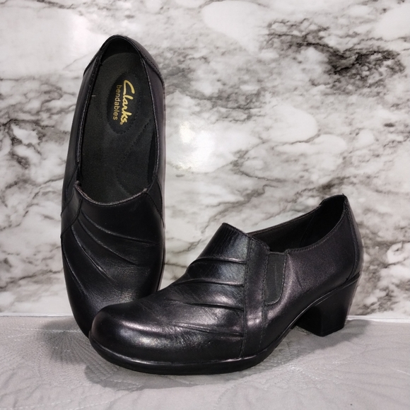 Clarks Shoes Clarks Bendables Womens Black Leather Slip On Wedges